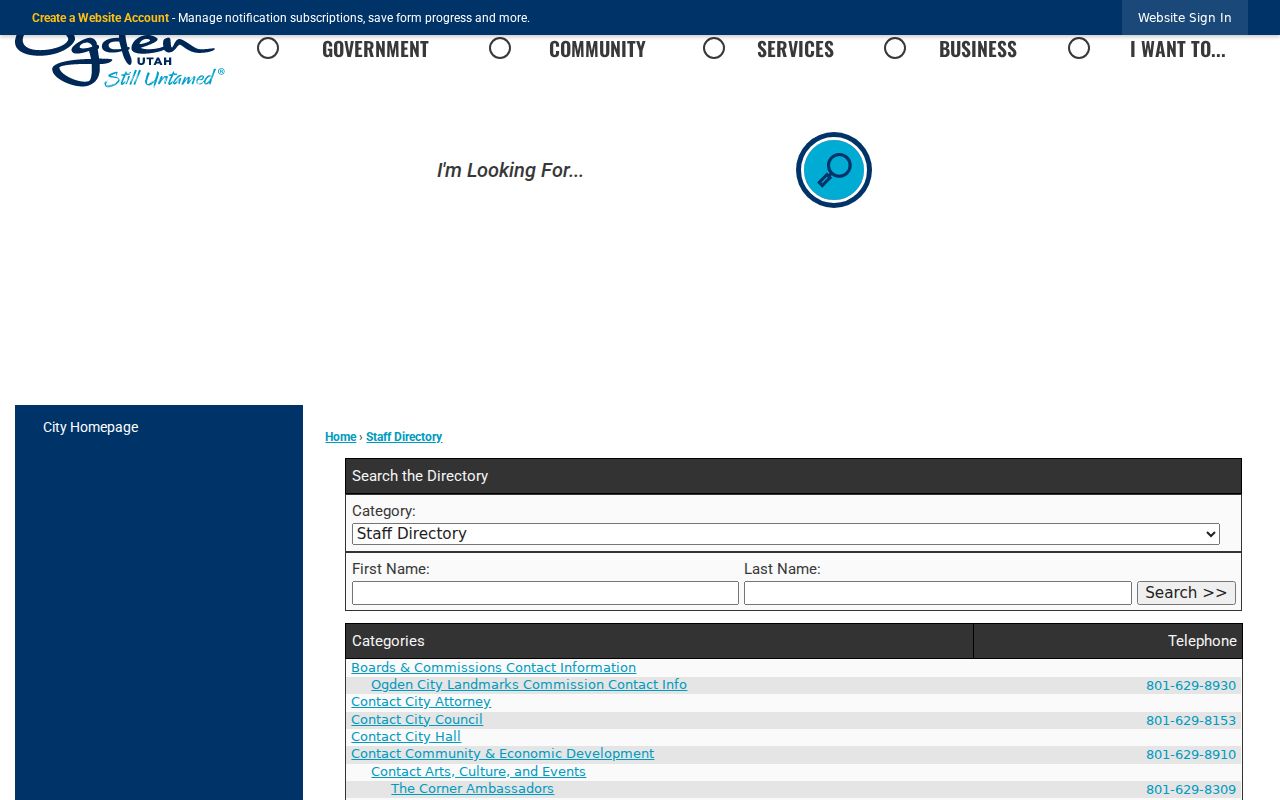 Ogden staff search in the Weber County people directories