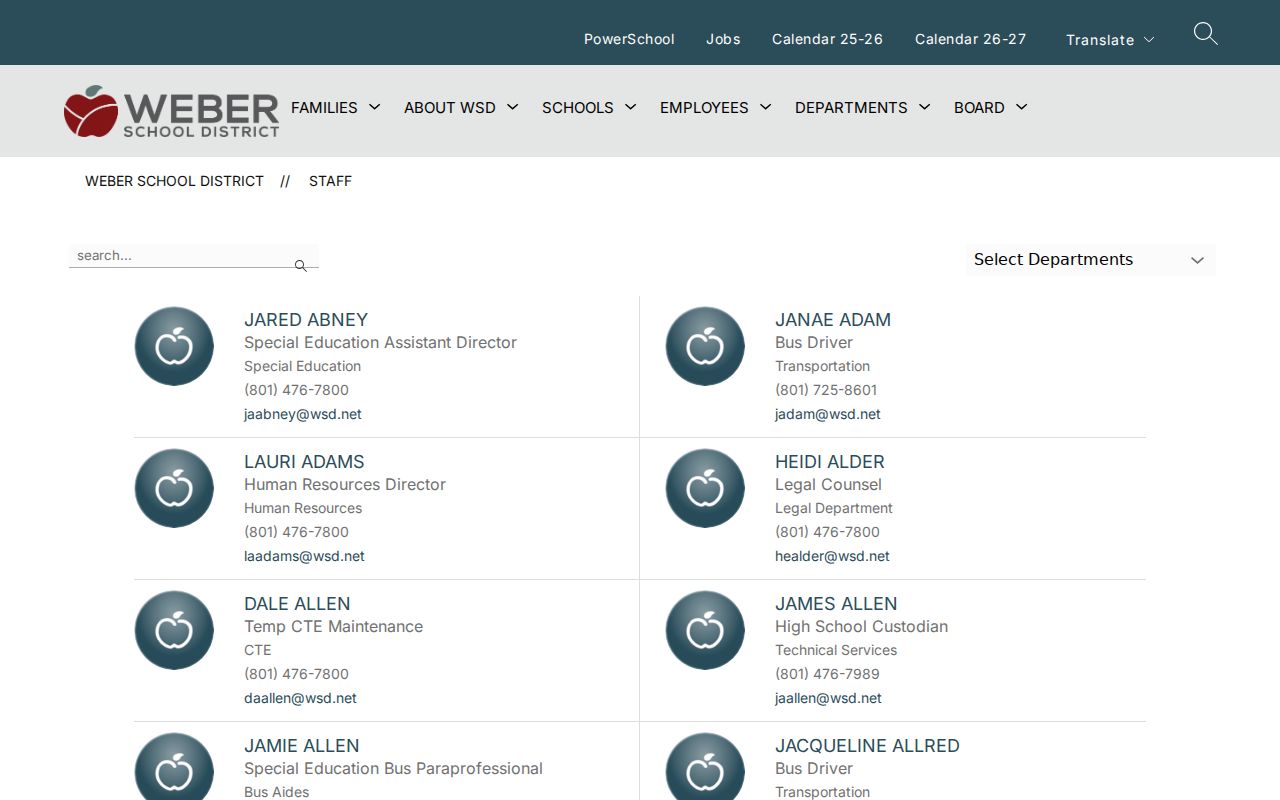 Weber School District staff list in Weber County people directories