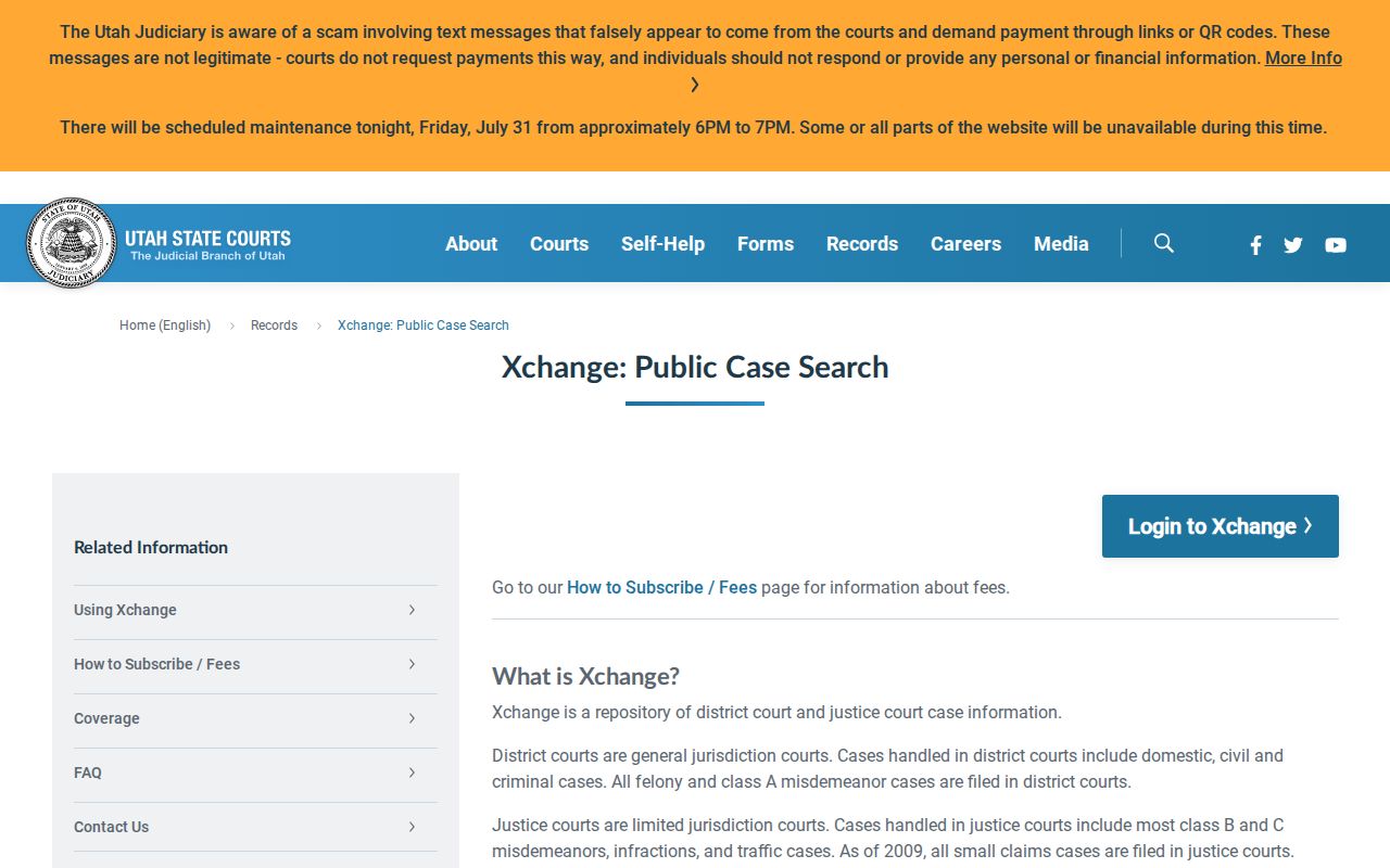 Utah XChange search for Weber County public court records