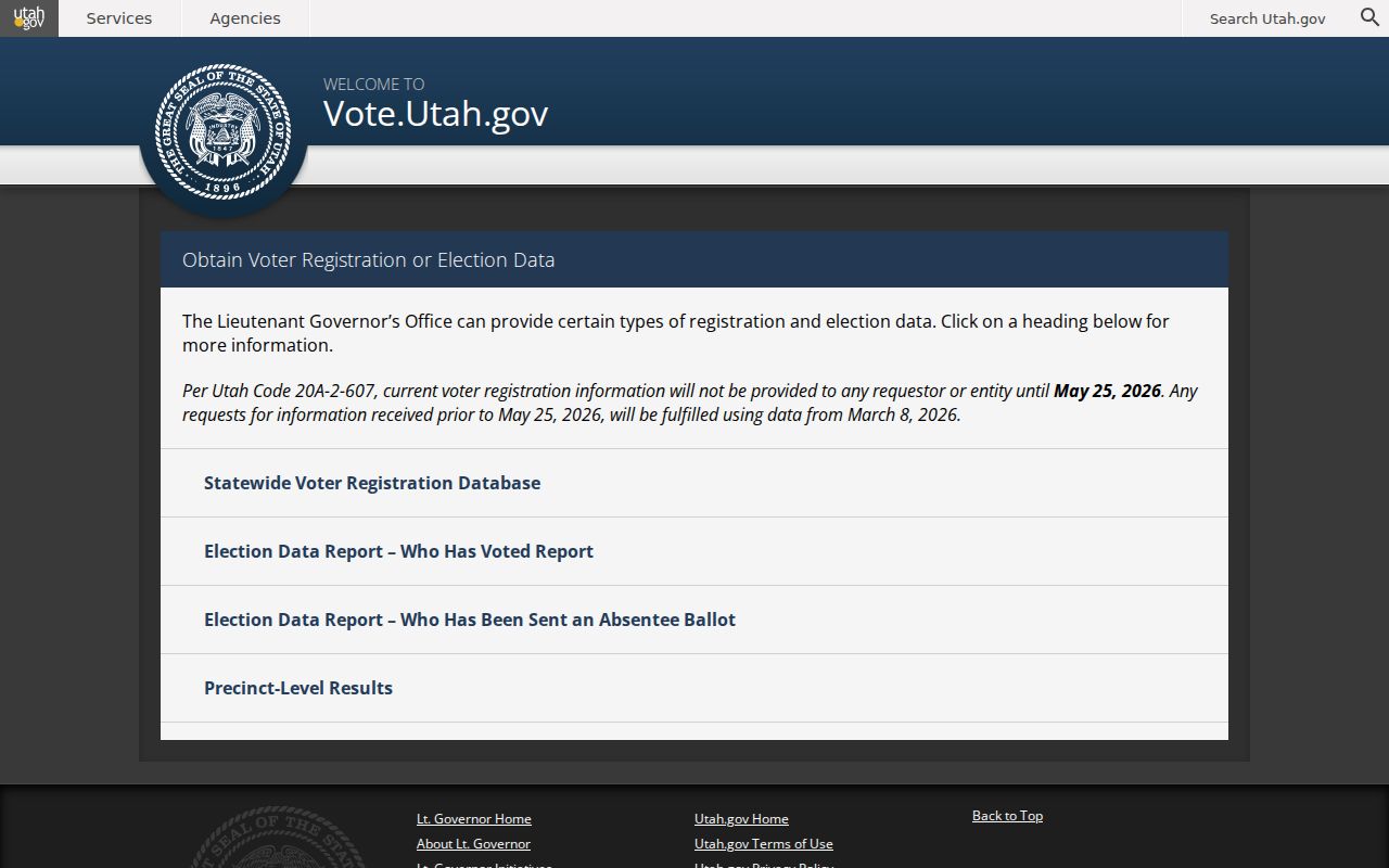 Weber County voter registration data request options on Utah's official portal